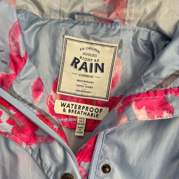 Joules Pink and Blue Floral Lightweight Pockets Hooded Raincoat Jacket - Picture 2 of 12